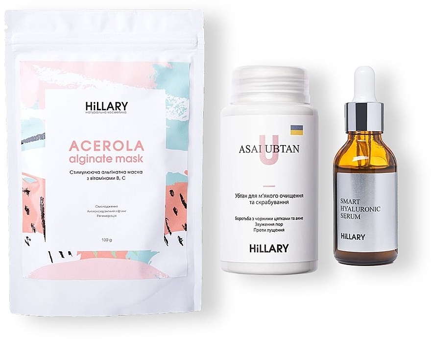 Zestaw do pielęgnacji skóry twarzy - Hillary (ser/30ml + ubtan/50g + mask/100g) — Zdjęcie N1