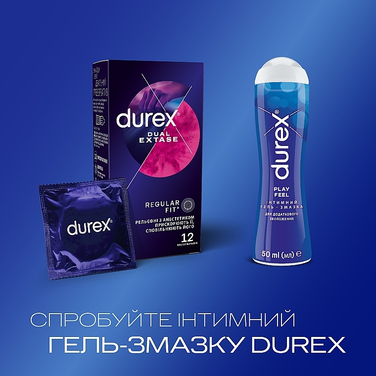 Prezerwatywy lateksowe z lubrykantem silikonowym i środkiem znieczulającym, 12 szt. - Durex Dual Extase — Zdjęcie N5