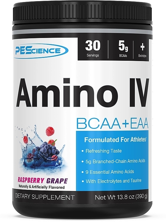 Suplement diety Malina i winogrona - PEScience Amino IV Raspberry Grape  — Zdjęcie N1