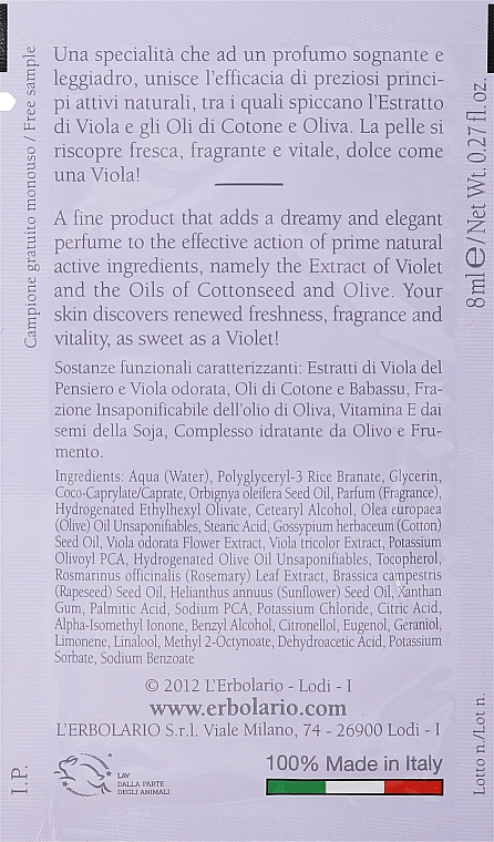 Krem do ciała Violet - L'Erbolario Accordo Viola Crema Profumata per il Corpo (próbka) — Zdjęcie N2