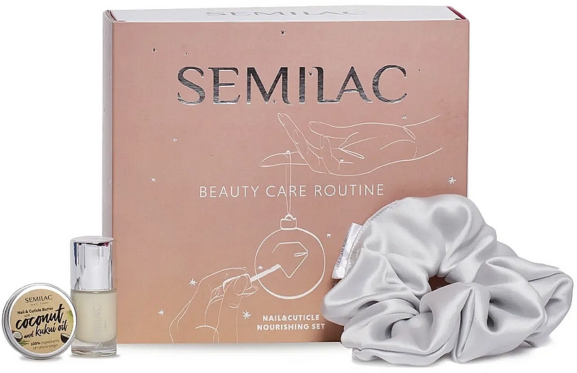 Zestaw - Semilac Beauty Care Routine Kit (nail/cond/25ml + nail/oil/12g + hair band) — Zdjęcie N1